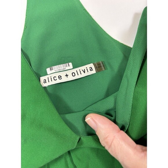 Alice + Olivia Halter Dress Bright Green Large Silk Dopamine Dressing - Picture 4 of 9